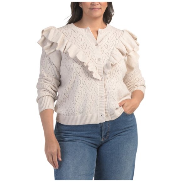 BAGATELLE COLLECTION Oatmeal Plus Double Ruffle Sweater - Picture 1 of 2